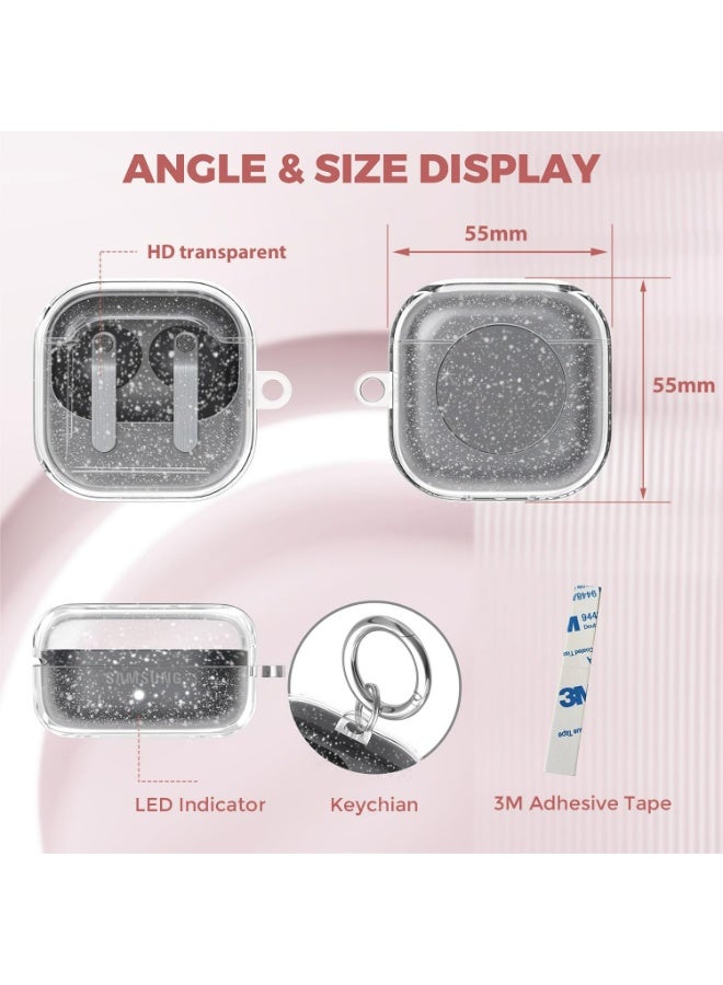HaDoii Compatible with Samsung Galaxy Buds 4 Pro Case / Buds4 Case 2026 with Cleaner Kit, Transparent Fine Glitter TPU Protective Cover for Men Women, Includes Carabiner – Clear Glitter - Image 5