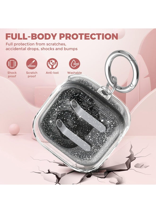 HaDoii Compatible with Samsung Galaxy Buds 4 Pro Case / Buds4 Case 2026 with Cleaner Kit, Transparent Fine Glitter TPU Protective Cover for Men Women, Includes Carabiner – Clear Glitter - Image 3