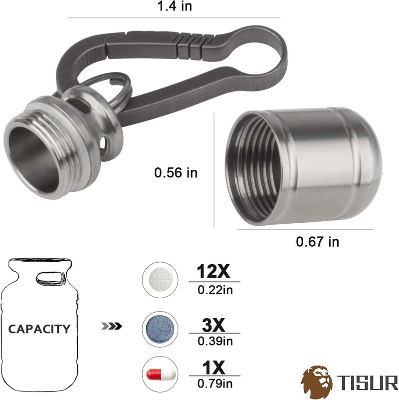 TISUR Micro Keychain Pill Holder. Titanium Pill Case Waterproof Pill Fob for Emergency Aspirin & Nitroglycerin for Travel Purse Pocket (Micro Gas Tank) - Image 2