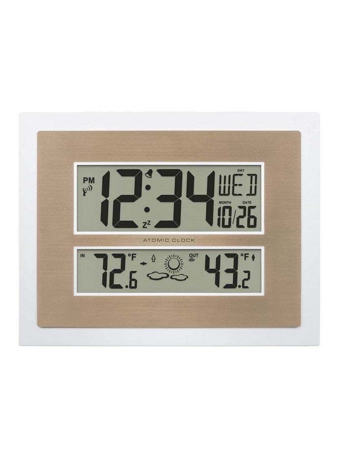 La Crosse Technology 512-14937-INT Atomic Digital Wall Clock with Temperature & Forecast in White/Champagne - Image 1