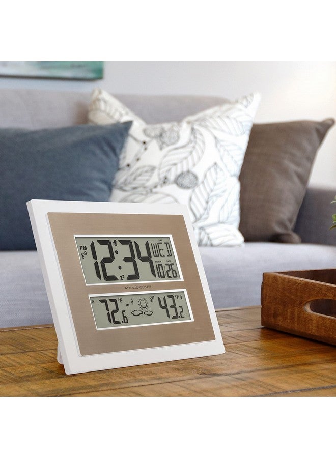 La Crosse Technology 512-14937-INT Atomic Digital Wall Clock with Temperature & Forecast in White/Champagne - Image 5