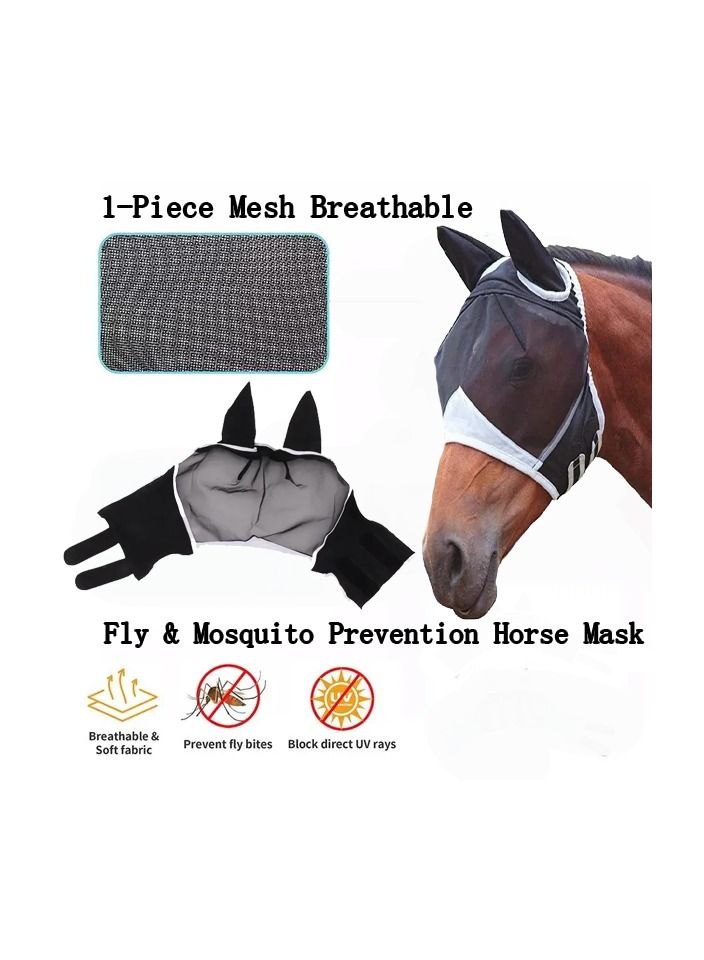 Generic 1-Piece Mesh Breathable Fly and Mosquito Prevention Horse Mask,Elastic UV Protection Mask,Size S,Colour Black - Image 1