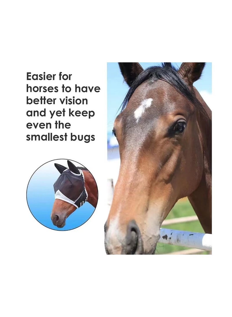 Generic 1-Piece Mesh Breathable Fly and Mosquito Prevention Horse Mask,Elastic UV Protection Mask,Size S,Colour Black - Image 2