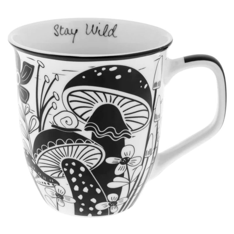 Karma Gifts 14 oz Black and White Boho Mug Mushroom - Cute Coffee and Tea Mug - Ceramic Coffee Mugs for Women and Men - Image 1