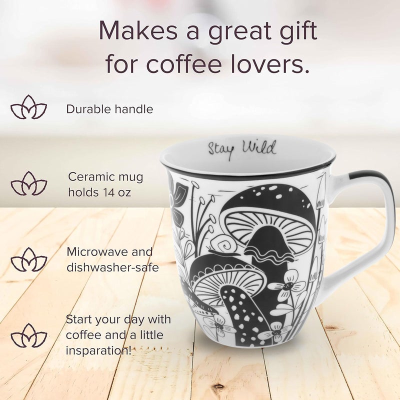 Karma Gifts 14 oz Black and White Boho Mug Mushroom - Cute Coffee and Tea Mug - Ceramic Coffee Mugs for Women and Men - Image 2