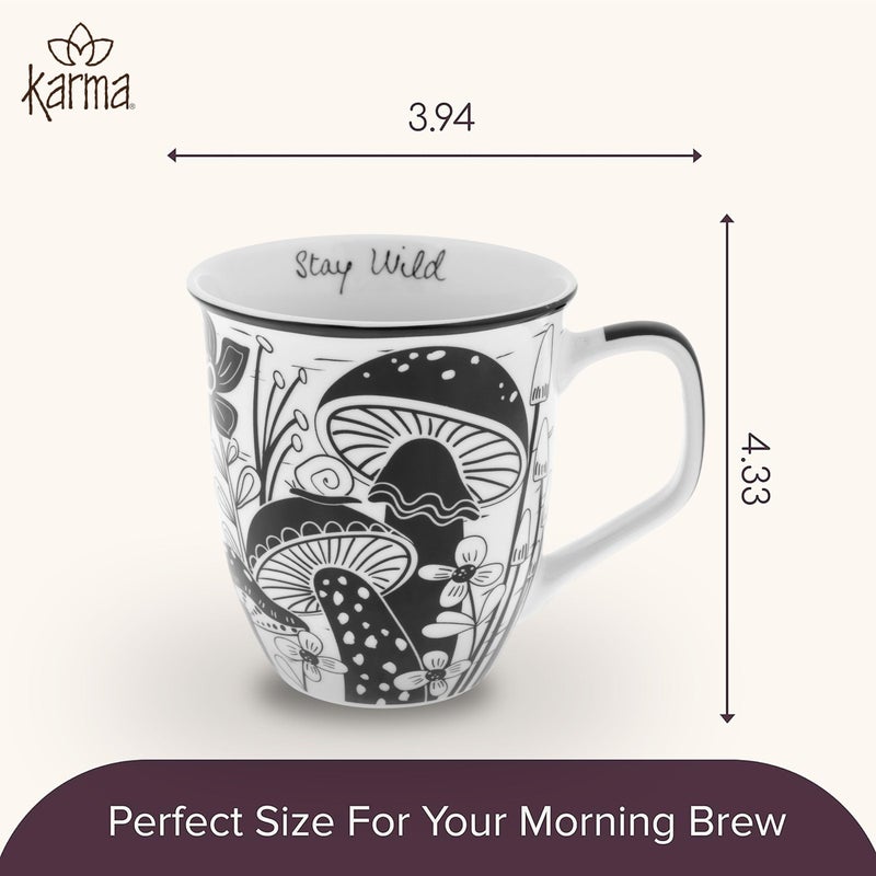 Karma Gifts 14 oz Black and White Boho Mug Mushroom - Cute Coffee and Tea Mug - Ceramic Coffee Mugs for Women and Men - Image 5