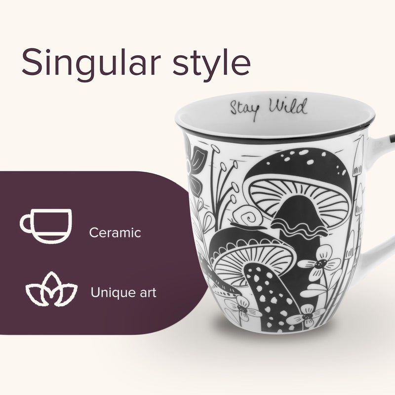 Karma Gifts 14 oz Black and White Boho Mug Mushroom - Cute Coffee and Tea Mug - Ceramic Coffee Mugs for Women and Men - Image 3
