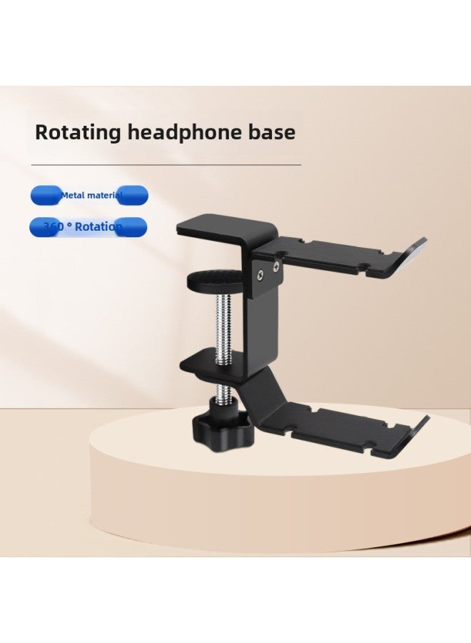 Multi-functional Rotatable Double Hook Headphone Storage Rack Desktop Metal Non-perforated Handbag Headphone Holder-Color:Black - Image 1