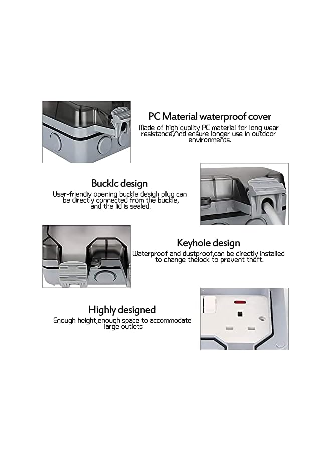 promass Outdoor Sockets Weatherproof, Wall Electrical Outlets, 13A IP66 Outside Plug sockets Waterproof Cover Switched Socket (Double Socket) - Image 5