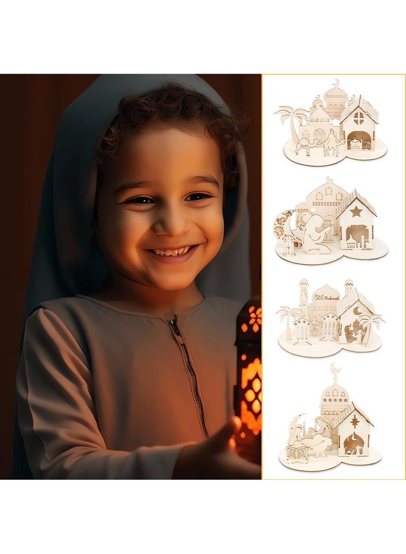 الأزرق جي دبليو قلعة رمضان لغز ديكور خشبي الحرف اليدوية للأطفال ديي لوحة ستيريو عيد مبارك هدايا رمضان - Image 1