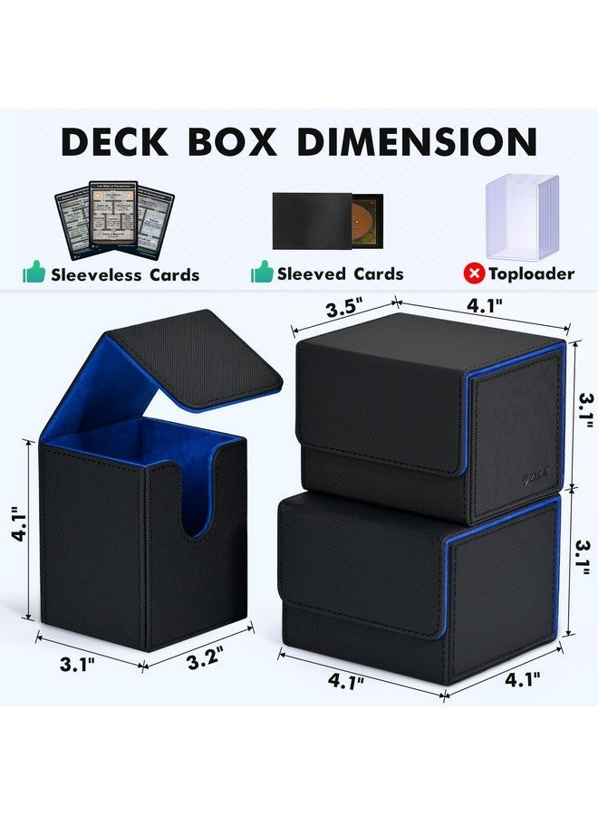 زد ال سي اي صندوق سطح السفينة ZLCA لبطاقات التداول ، حقيبة سطح السفينة MTG YuGiOh تحتوي على 100+ بطاقة بأكمام واحدة ، صندوق تخزين البطاقة الممغنطة المصنوع من جلد البولي يوريثان يناسب بطاقات TCG CCG Magic Game (أسود وأزرق) - Image 4