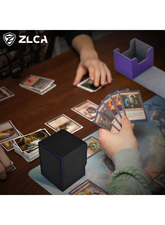 زد ال سي اي صندوق سطح السفينة ZLCA لبطاقات التداول ، حقيبة سطح السفينة MTG YuGiOh تحتوي على 100+ بطاقة بأكمام واحدة ، صندوق تخزين البطاقة الممغنطة المصنوع من جلد البولي يوريثان يناسب بطاقات TCG CCG Magic Game (أسود وأزرق) - Image 2
