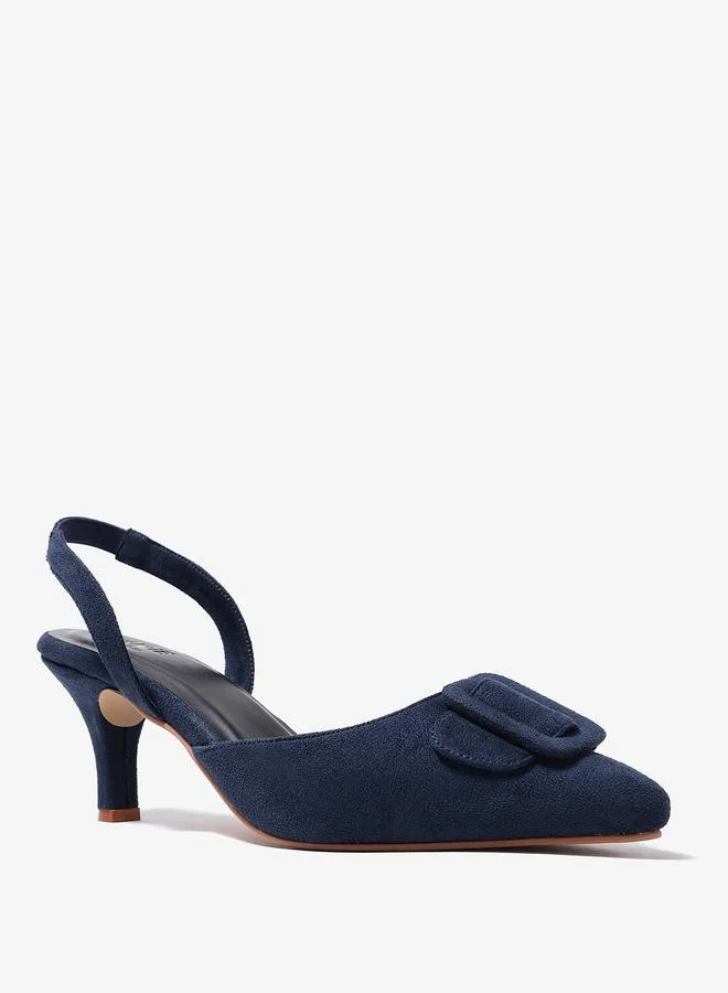 Pair-Ie Tales Navy Blue Buckled Strap  Pointed Toe Pumps