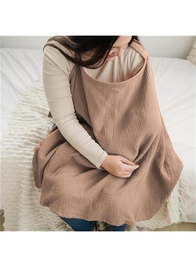 Muslin Nursing Cover for Baby Breastfeeding, Breathable 100% Cotton Breastfeeding Cover with Rigid Hoop for Mother Nursing Apron, Multi-use Carseat Canopy (Brown) - Image 3