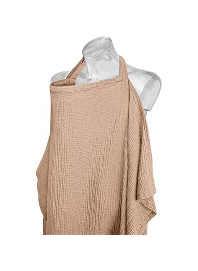 Muslin Nursing Cover for Baby Breastfeeding, Breathable 100% Cotton Breastfeeding Cover with Rigid Hoop for Mother Nursing Apron, Multi-use Carseat Canopy (Brown) - Image 2