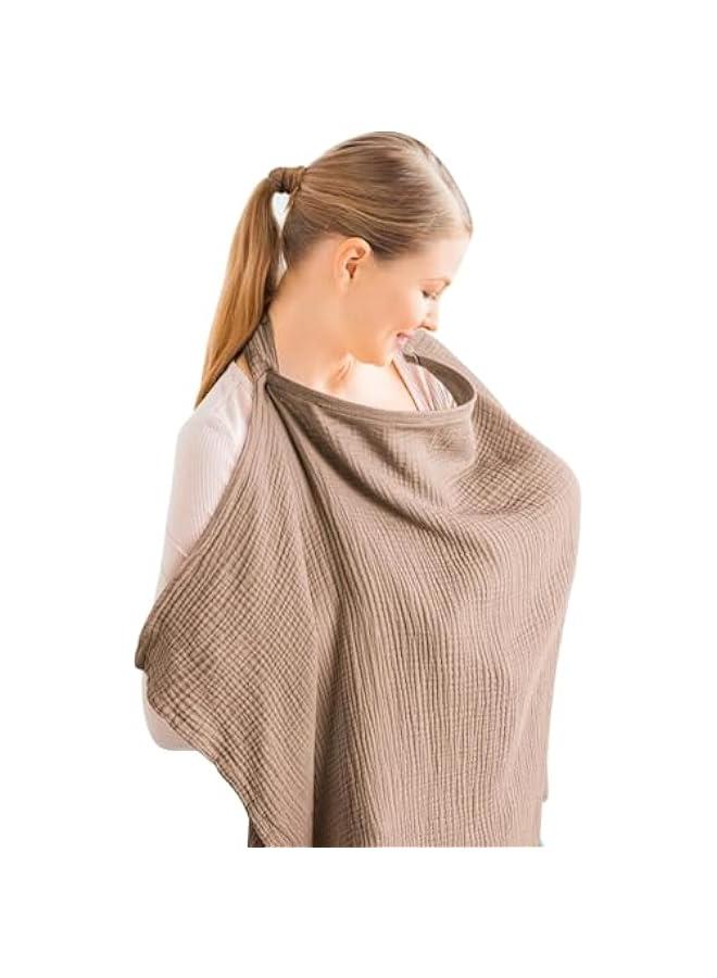 Muslin Nursing Cover for Baby Breastfeeding, Breathable 100% Cotton Breastfeeding Cover with Rigid Hoop for Mother Nursing Apron, Multi-use Carseat Canopy (Brown) - Image 1