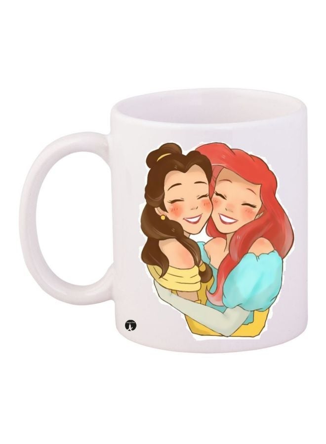 RYN Cartoon Printed Coffee Mug White/Blue/Beige 11ounce