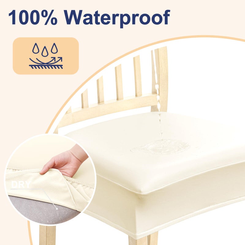 Smiry Waterproof Pu Leather Seat Covers for Dining Room Chairs Set of 6, Stretch Fit Removable Washable Kitchen Chair Seat Slipcovers Protector, No Rear Covers, Beige - Image 2