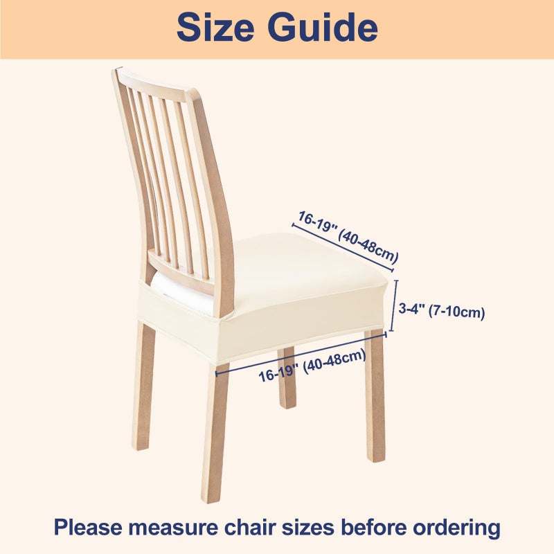 Smiry Waterproof Pu Leather Seat Covers for Dining Room Chairs Set of 6, Stretch Fit Removable Washable Kitchen Chair Seat Slipcovers Protector, No Rear Covers, Beige - Image 5