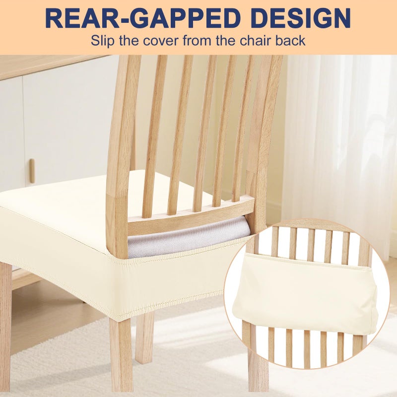 Smiry Waterproof Pu Leather Seat Covers for Dining Room Chairs Set of 6, Stretch Fit Removable Washable Kitchen Chair Seat Slipcovers Protector, No Rear Covers, Beige - Image 3