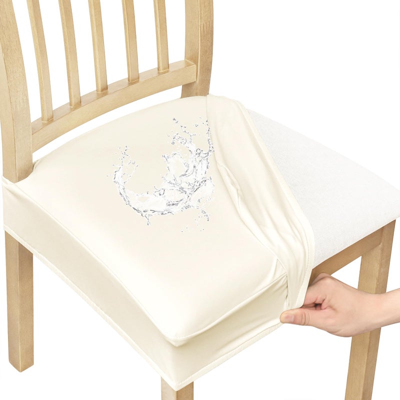 Smiry Waterproof Pu Leather Seat Covers for Dining Room Chairs Set of 6, Stretch Fit Removable Washable Kitchen Chair Seat Slipcovers Protector, No Rear Covers, Beige - Image 1