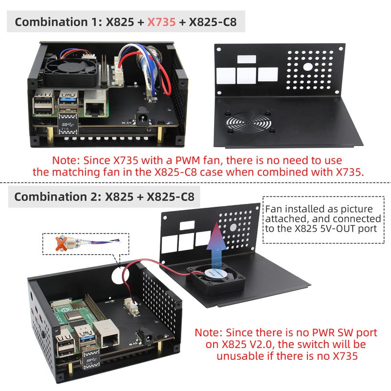 Geekworm X825-C8 (X825 V2.0) Metal Case+Power Switch+Cooling Fan Support X825 V2.0 2.5 inch SATA SSD/HDD Shield & Raspberry Pi 4 Model B & X735 Only(Not Include RPi4&X825 V2.0&X735&PSU&SSD&TF Card) - Image 5