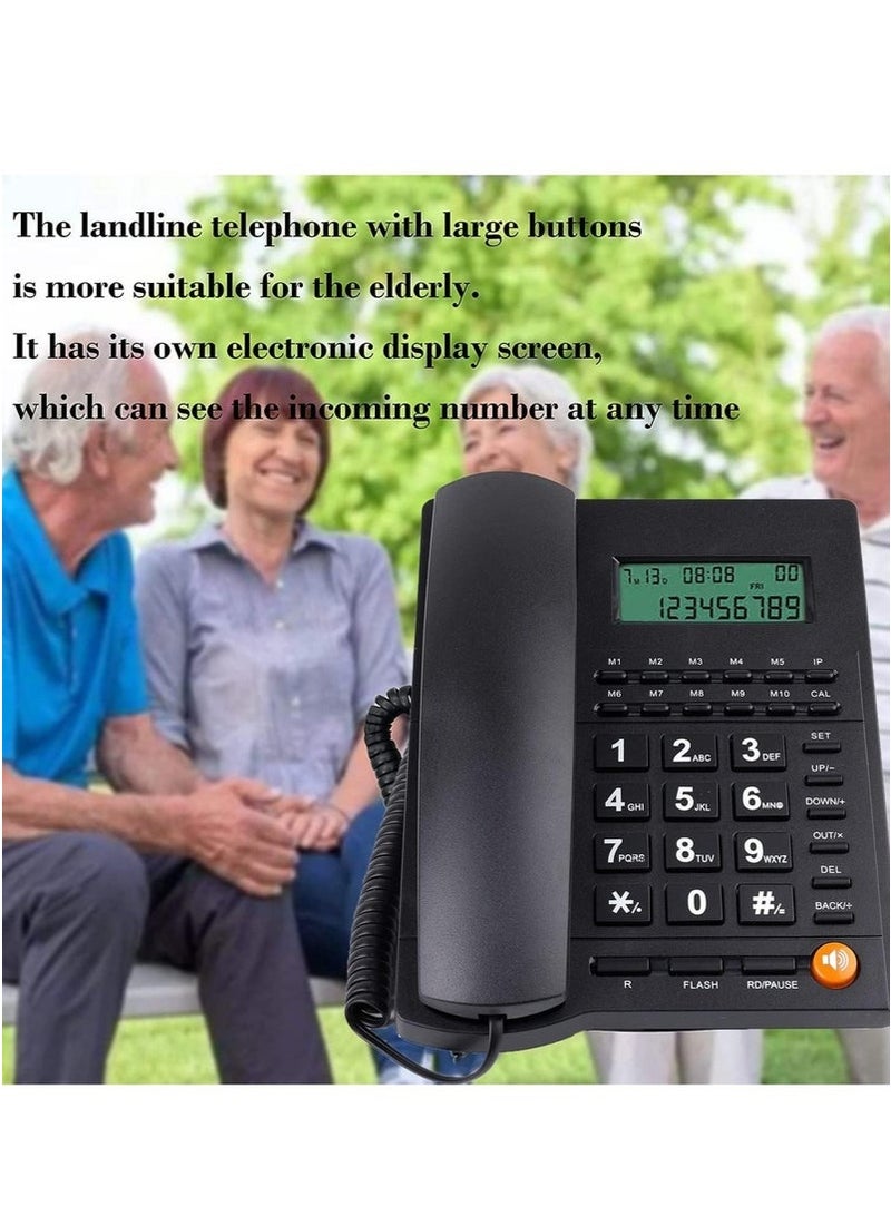Corded Landline Phone with Big Button, Home Office Phone with Caller ID, Handsfree Speakerphone, LED Display, Speed ​​Dial Black PS-4728