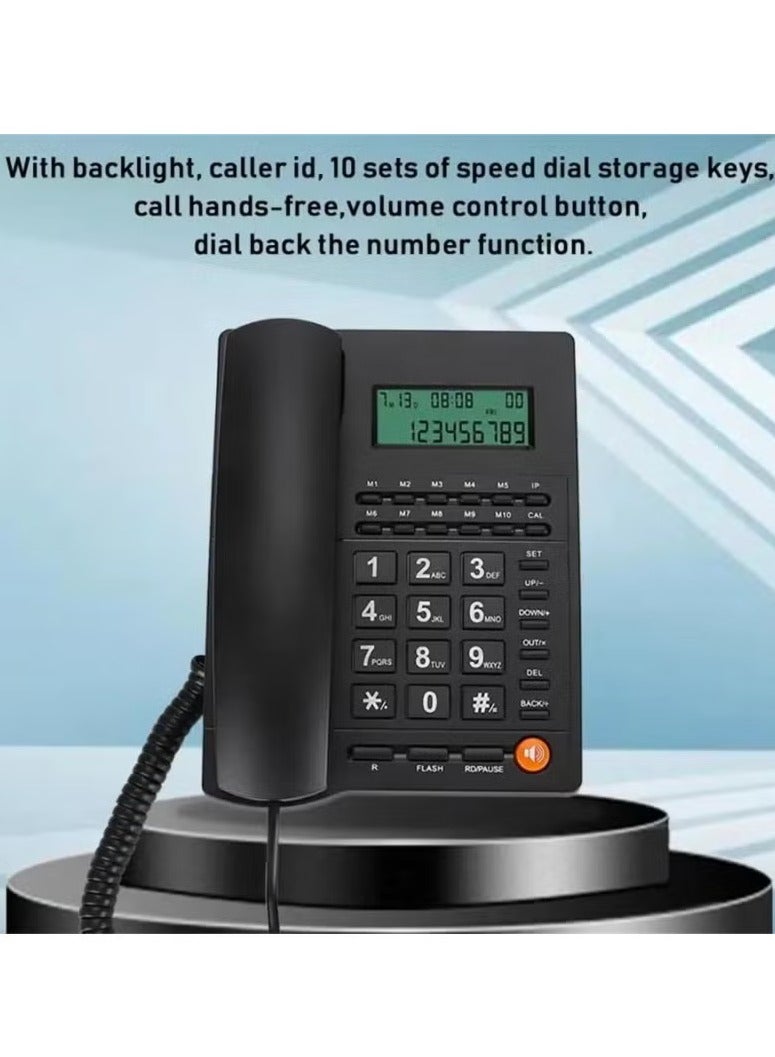Corded Landline Phone with Big Button, Home Office Phone with Caller ID, Handsfree Speakerphone, LED Display, Speed ​​Dial Black PS-4728