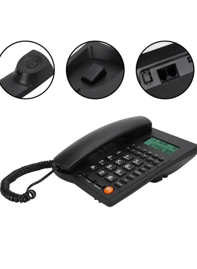 Corded Landline Phone with Big Button, Home Office Phone with Caller ID, Handsfree Speakerphone, LED Display, Speed ​​Dial Black PS-4728