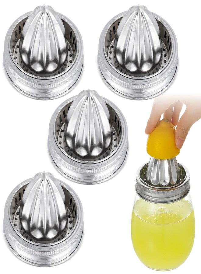 PercyEffie 4 Pcs Mason Jar Juicer Lid 304 Stainless Steel Citrus Reamer Manual Citrus Squeezerr Juicers lids for Wide Mouth Accessories Supplies,Orange Grapefruit Lemon Juicer Hand Squeezer Top drinking lids - Image 1