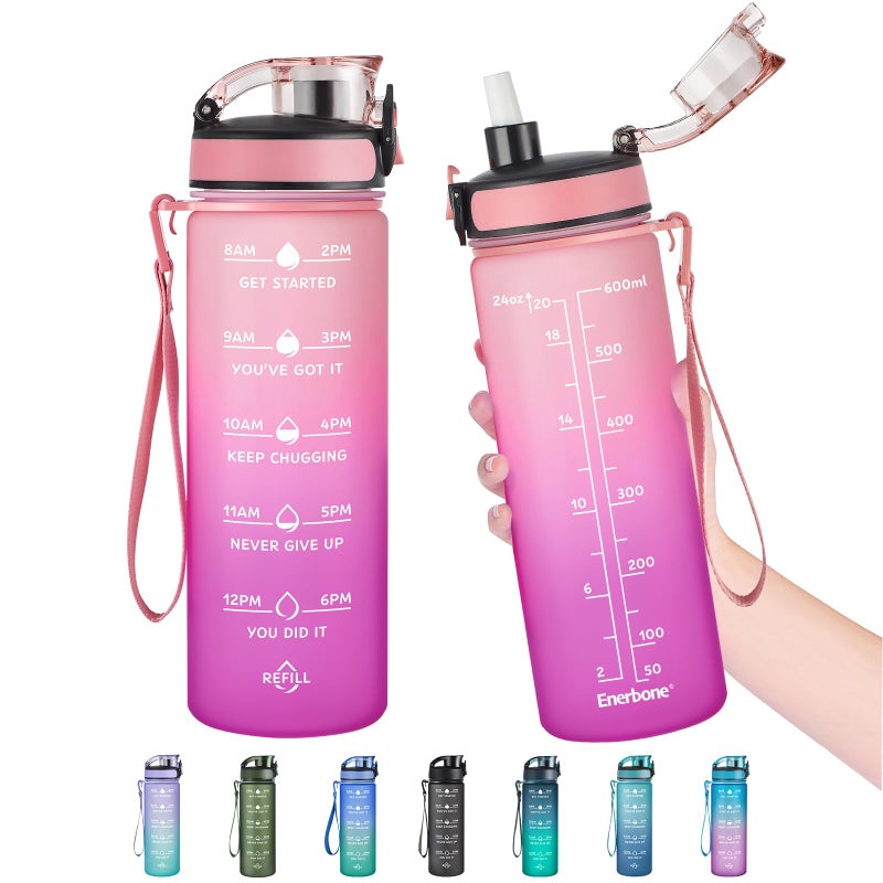 Enerbone 24 oz Water Bottle, Leakproof BPA & Toxic Free, Motivational Water Bottle with Times to Drink and Straw, Fitness Sports Water Bottle with Strap for Office, Gym, Outdoor Sports - Image 1