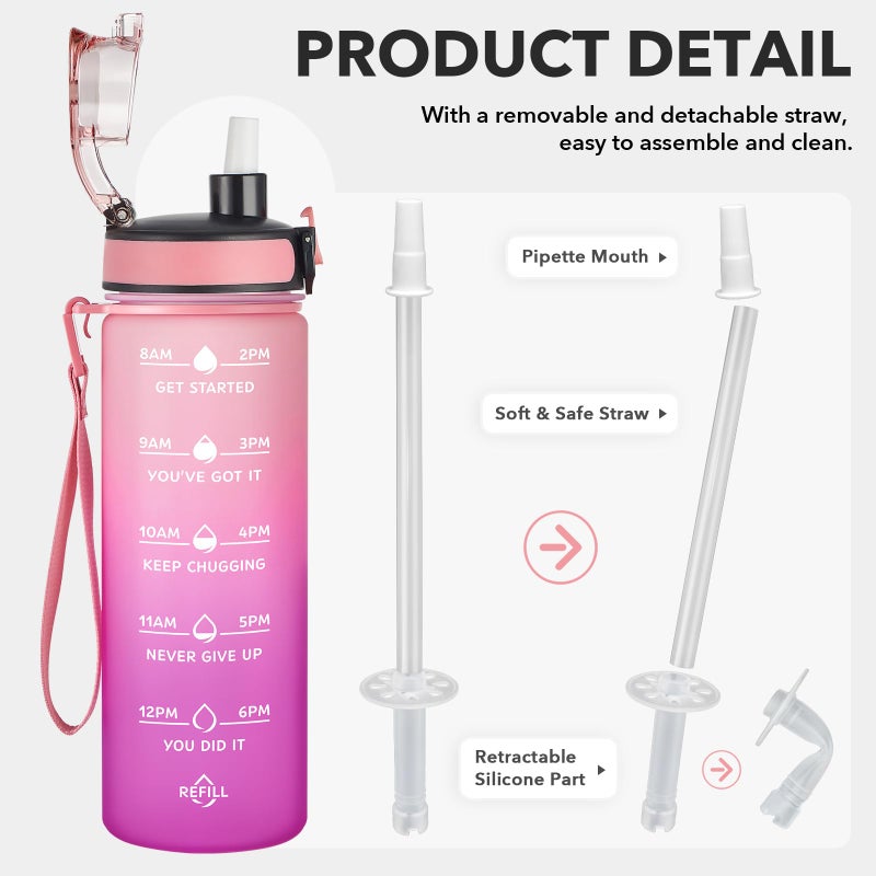 Enerbone 24 oz Water Bottle, Leakproof BPA & Toxic Free, Motivational Water Bottle with Times to Drink and Straw, Fitness Sports Water Bottle with Strap for Office, Gym, Outdoor Sports - Image 4