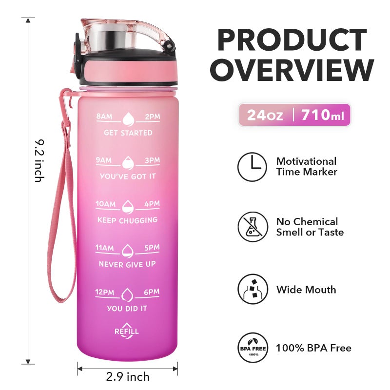 Enerbone 24 oz Water Bottle, Leakproof BPA & Toxic Free, Motivational Water Bottle with Times to Drink and Straw, Fitness Sports Water Bottle with Strap for Office, Gym, Outdoor Sports - Image 2