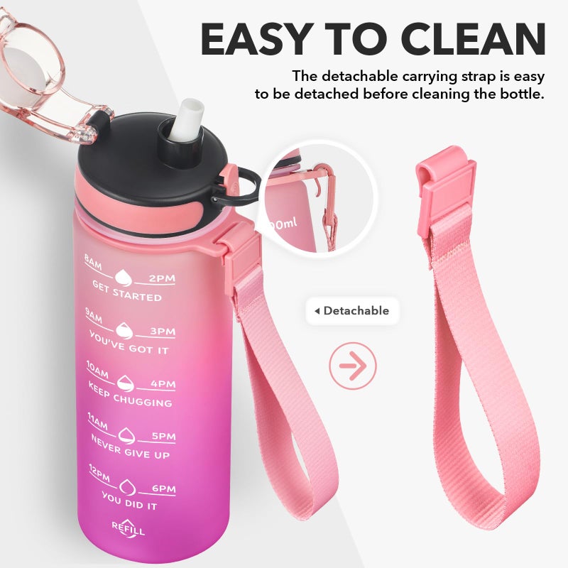 Enerbone 24 oz Water Bottle, Leakproof BPA & Toxic Free, Motivational Water Bottle with Times to Drink and Straw, Fitness Sports Water Bottle with Strap for Office, Gym, Outdoor Sports - Image 5