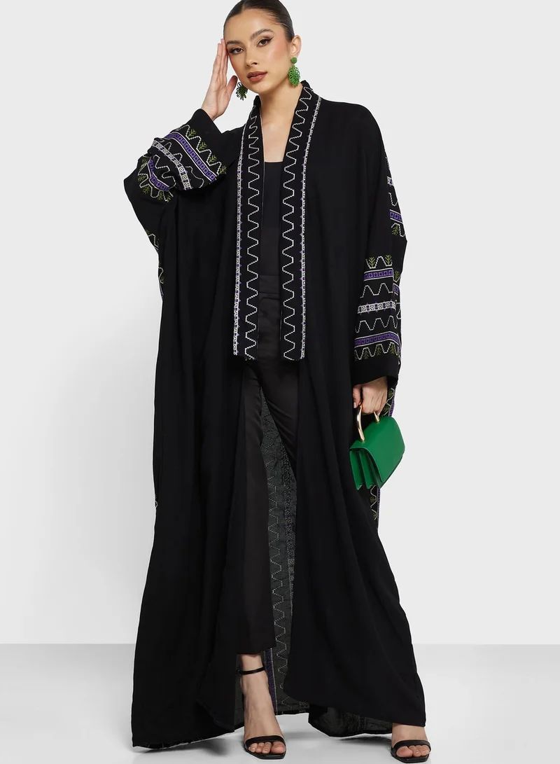 hayas closet Wide Sleeve Embroidered Abaya