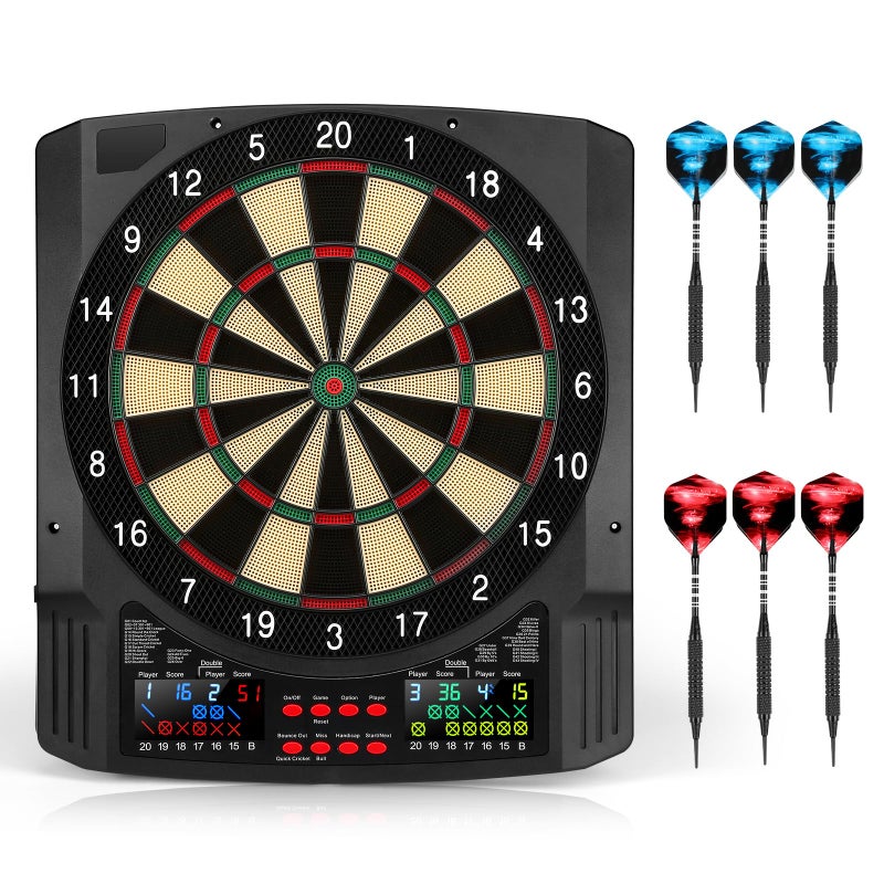 Haoteey Electronic Dart Board, 2 Large Colorful LEDs Dartboard, 43 Games 320 Variants, Digital Soft Tip Dartboards Set with 6 Darts, 100 Tips - Image 1