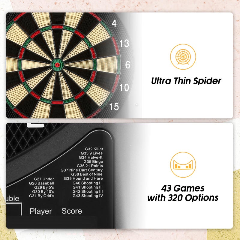 Haoteey Electronic Dart Board, 2 Large Colorful LEDs Dartboard, 43 Games 320 Variants, Digital Soft Tip Dartboards Set with 6 Darts, 100 Tips - Image 4
