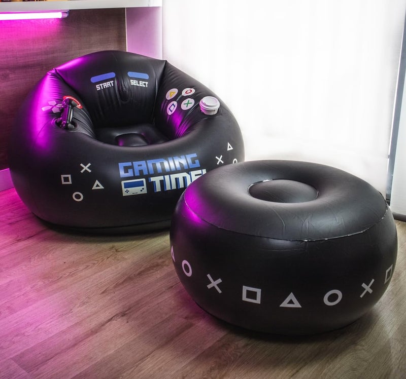 كرسي ألعاب FranFusion قابل للنفخ للأطفال والمراهقين مع حاملات أكواب وجيب جانبي - كرسي ألعاب Air Bean Bag هذا هو الأثاث المثالي لغرفة الألعاب (وقت اللعب مع العثماني) - Image 4