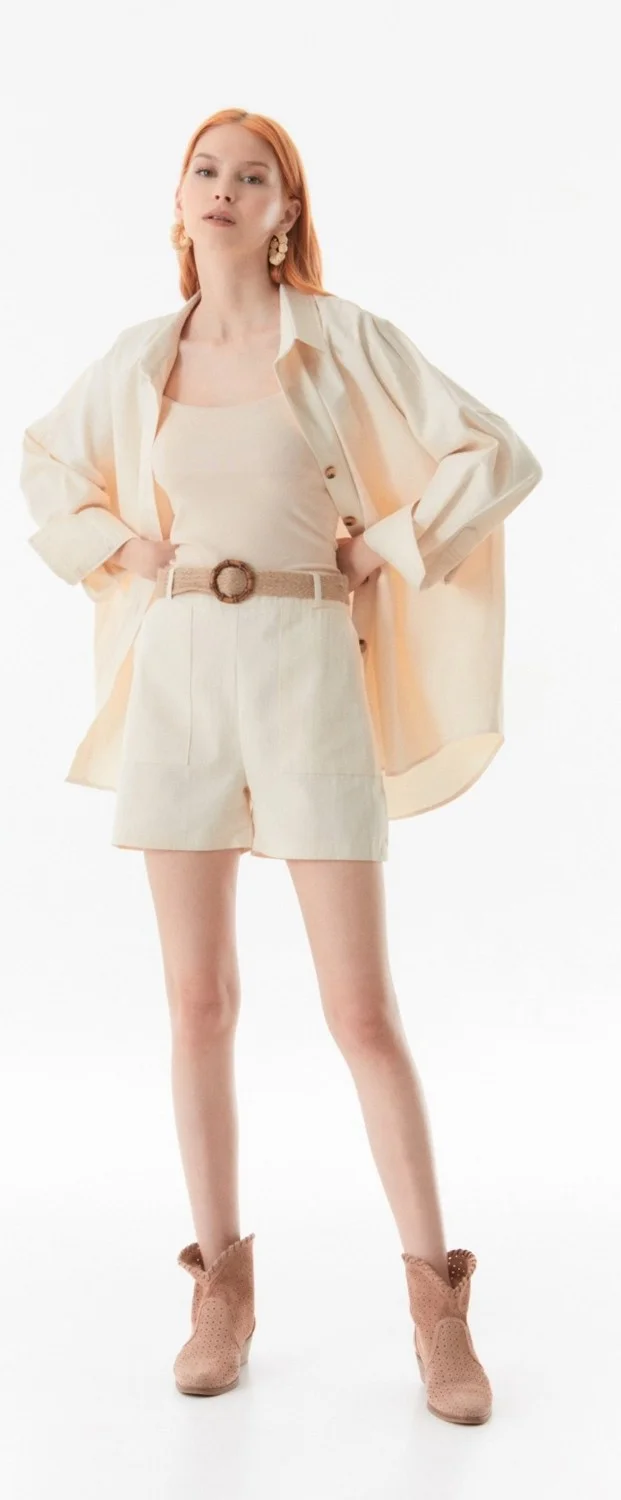فولامودا Belted Pocket Linen Shorts