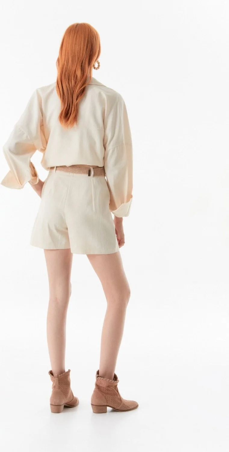فولامودا Belted Pocket Linen Shorts