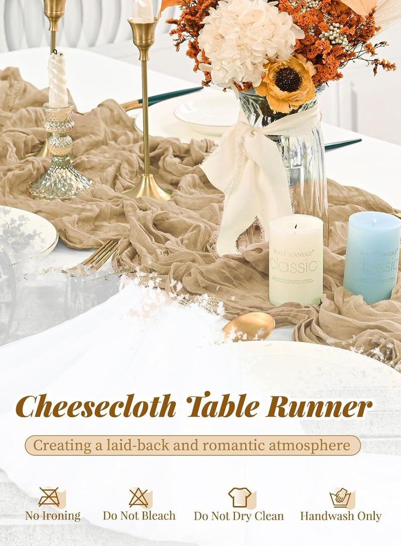 2 قطعة من قماش الجبن مفرش طاولة 90 × 300 سم، مفرش طاولة من الشاش باللون البيج والوردي الفاتح لحفلات الزفاف، وحفلات العرائس، وحفلات استقبال المولود الجديد، وحفلات أعياد الميلاد، ومفرش طاولة طويل مجعد، وزينة الحفلات - Image 2
