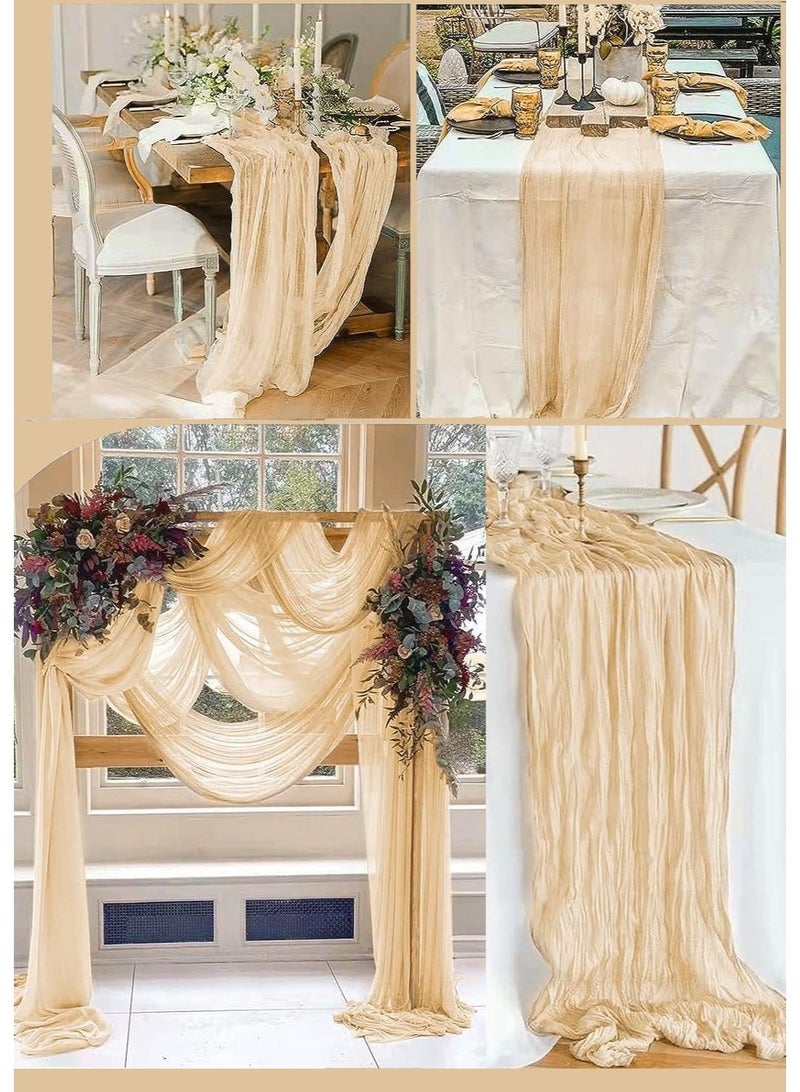 2 قطعة من قماش الجبن مفرش طاولة 90 × 300 سم، مفرش طاولة من الشاش باللون البيج والوردي الفاتح لحفلات الزفاف، وحفلات العرائس، وحفلات استقبال المولود الجديد، وحفلات أعياد الميلاد، ومفرش طاولة طويل مجعد، وزينة الحفلات - Image 5