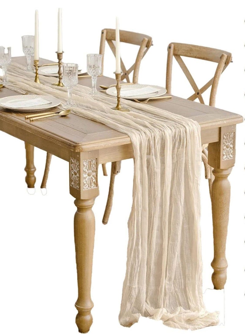 2 قطعة من قماش الجبن مفرش طاولة 90 × 300 سم، مفرش طاولة من الشاش باللون البيج والوردي الفاتح لحفلات الزفاف، وحفلات العرائس، وحفلات استقبال المولود الجديد، وحفلات أعياد الميلاد، ومفرش طاولة طويل مجعد، وزينة الحفلات - Image 4