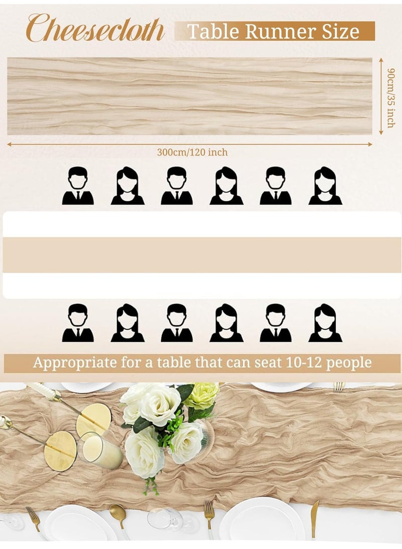 2 قطعة من قماش الجبن مفرش طاولة 90 × 300 سم، مفرش طاولة من الشاش باللون البيج والوردي الفاتح لحفلات الزفاف، وحفلات العرائس، وحفلات استقبال المولود الجديد، وحفلات أعياد الميلاد، ومفرش طاولة طويل مجعد، وزينة الحفلات - Image 3