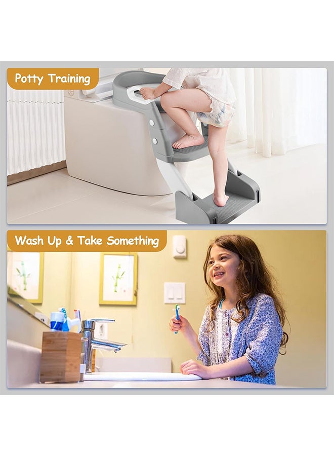 JOUDIYA Potty Training Seat, Kids 3-in-1 Toilet Training Seat Step Stool Ladder, Potty Chair with Anti-Slip Pads for Baby Toddler Boys Girls Potty Training Wash Up, Take Something - Image 3