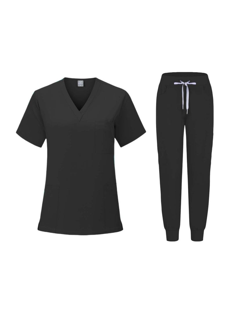 Loquat Womens Medical Scrubs Set Medical Uniform Set Black - Image 1