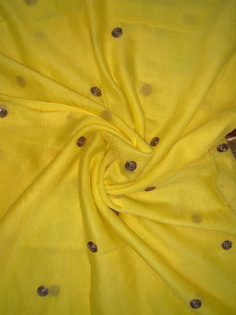 themilestocks Woman's Embroidered Chiffon Dupatta Scarf Shawl Wrap Soft Indian Bridal Wedding (Bright Yellow) - Image 5