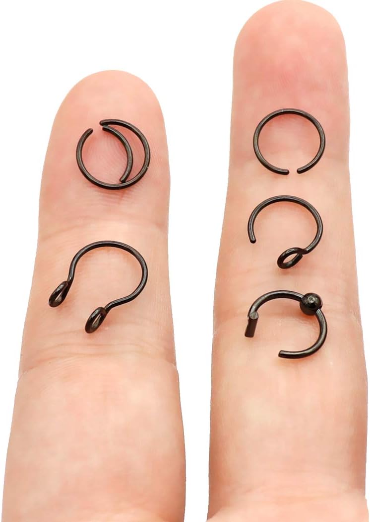 Earmark 20G 5Pcs Adjustable 8MM Fake Nose Rings Hoop in High Polished Surgical Steel | Diameter 8MM | Color Gold - Silver - Black - Rainbow - Image 1