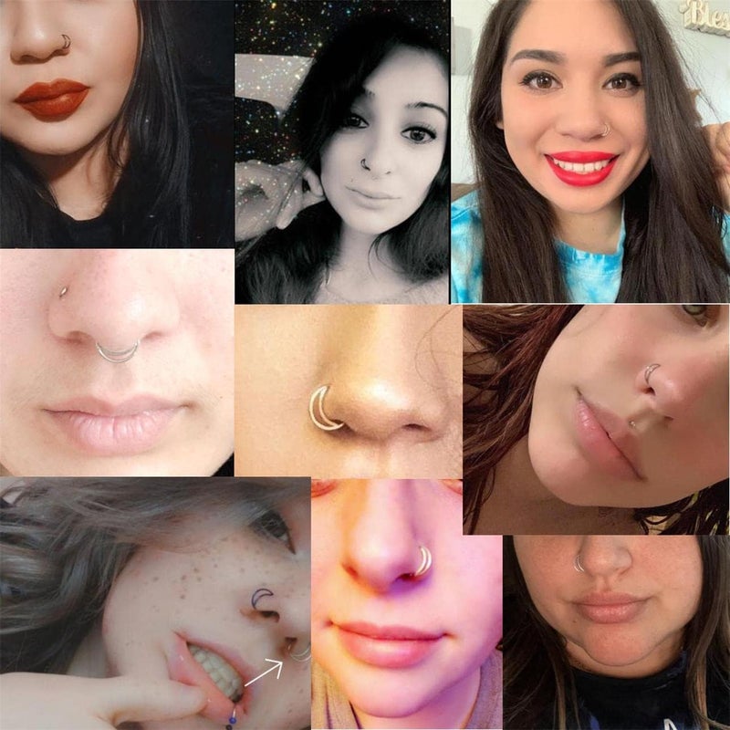 Earmark 20G 5Pcs Adjustable 8MM Fake Nose Rings Hoop in High Polished Surgical Steel | Diameter 8MM | Color Gold - Silver - Black - Rainbow - Image 4