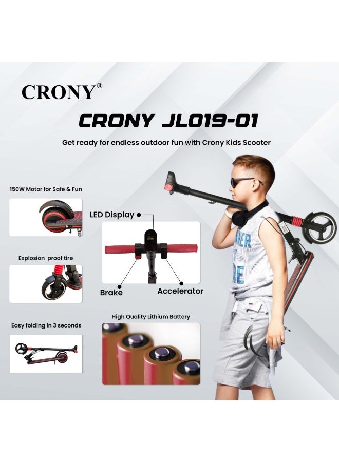 كروني سكوتر كهربائي للأطفال JL019 بشاشة LED، إطارات مقاس 7 بوصات، محرك 150 واط، بطارية 24V/2.5AH، سرعة 10–14 كم/س، مدى 3–5 كم، تصميم قابل للطي، خفيف الوزن وسهل الحمل، هيكل من الألمنيوم المتين بحمولة قصوى 70 كجم، إضاءة LED، وحامل هاتف، مناسب للأطفال من 6 إلى 12 سنة، مثالي للرحلات القصيرة واللعب اليومي والمغامرات الخارجية، باللون الأسود. - Image 5